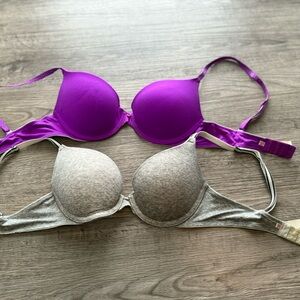 PINK Victoria's Secret Purple and Gray Bras! Size 32C. Worn but still good cond!